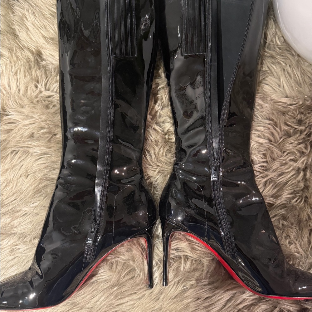 Christian Louboutin Black Patent Leather Heeled Boots
